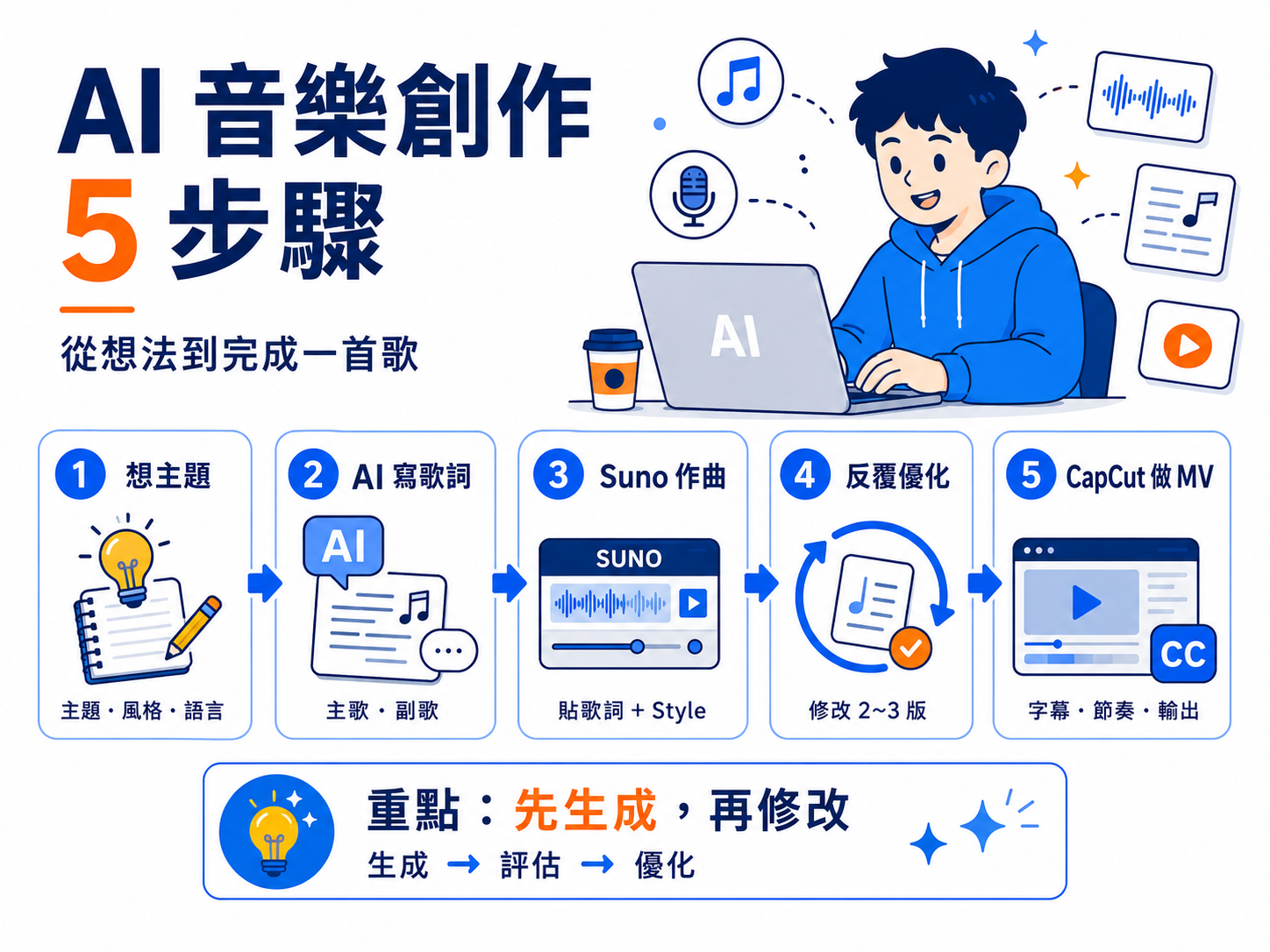 AI 音樂創作五步驟