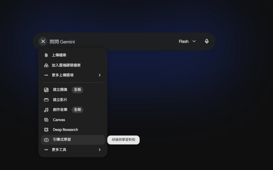 Gemini 引導式學習功能的操作畫面